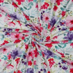 Baumwolljersey Digital Aquarell Blumen - weiß