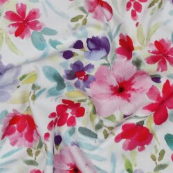 Baumwolljersey Digital Aquarell Blumen - weiß