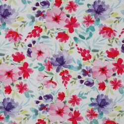 Baumwolljersey Digital Aquarell Blumen - weiß