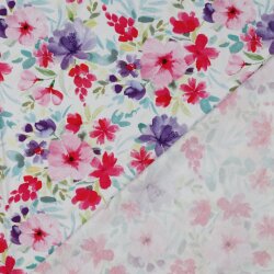 Baumwolljersey Digital Aquarell Blumen - weiß