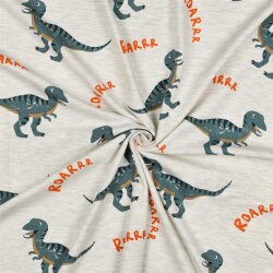 Baumwolljersey Dinos - creme meliert