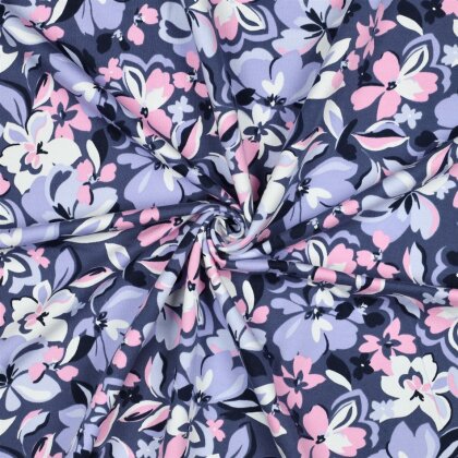 French Terry Blumen - blau  / PINK