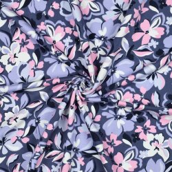 French Terry Blumen - blau  / PINK