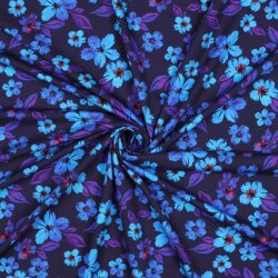 Baumwolljersey Digital Blumen - blau/lila