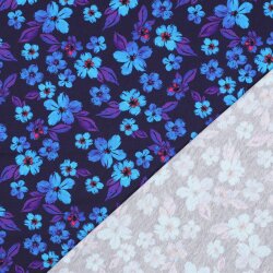Baumwolljersey Digital Blumen - blau/lila