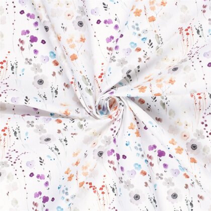 Interieurstoff  Digital Panama Aquarell Blumen - weiß