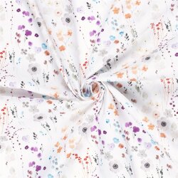 Interieurstoff  Digital Panama Aquarell Blumen - weiß