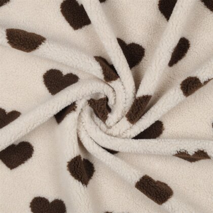 Teddystoff braune Herzen - creme