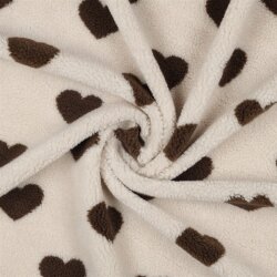 Teddystoff braune Herzen - creme