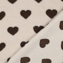 Teddystoff braune Herzen - creme