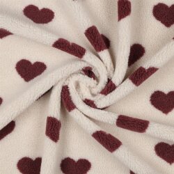 Teddystoff dunkellila Herzen - creme