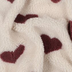 Teddystoff dunkellila Herzen - creme