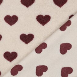 Teddystoff dunkellila Herzen - creme