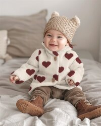 Teddystoff dunkellila Herzen - creme