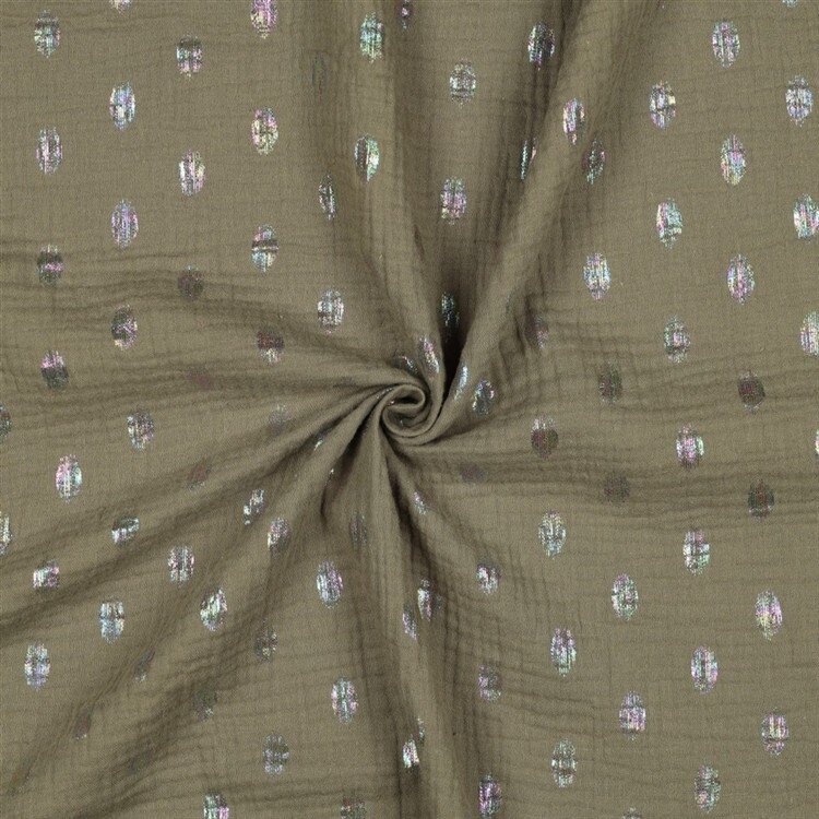 Musselin FOIL SPOTS - MOSS GREEN