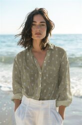 Musselin FOIL SPOTS - MOSS GREEN