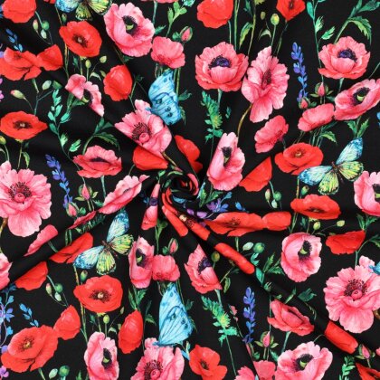 French Terry Digital Blumen - schwarz