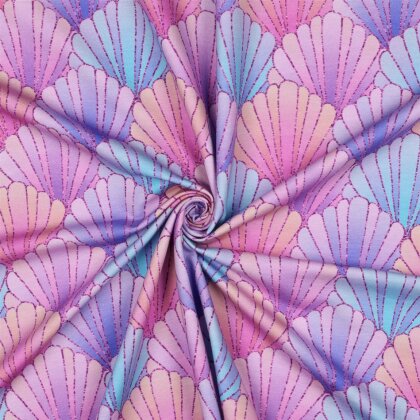 French Terry Digital SEASHELLS - lila