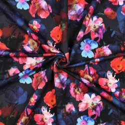 French Terry Digital Blumen - dunkelblau