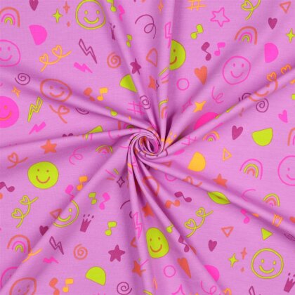 Baumwolljersey Neon Kritzelei - softpink