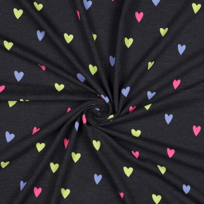 Baumwolljersey Neon Herzen - indigo meliert
