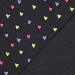 Baumwolljersey Neon Herzen - indigo meliert