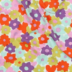 Baumwolljersey Blumenmeer - rot/limette