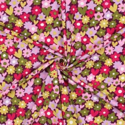 Baumwolljersey Blumenmeer - grün/pink