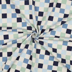 Baumwolljersey Schachbrettmuster - blau/grün