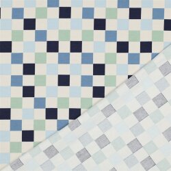 Baumwolljersey Schachbrettmuster - blau/grün