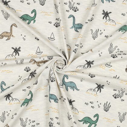 Baumwolljersey Wasser Dinos - creme meliert
