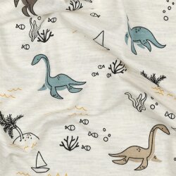 Baumwolljersey Wasser Dinos - creme meliert