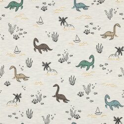 Baumwolljersey Wasser Dinos - creme meliert