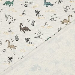 Baumwolljersey Wasser Dinos - creme meliert