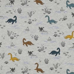 Baumwolljersey Wasser Dinos  - hellgrau meliert