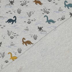 Baumwolljersey Wasser Dinos  - hellgrau meliert