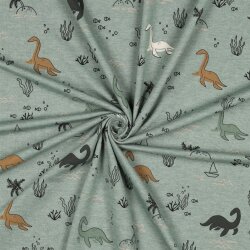 Baumwolljersey Melange Wasser Dinos - altmint meliert
