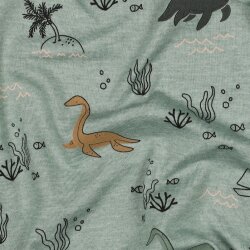 Baumwolljersey Melange Wasser Dinos - altmint meliert