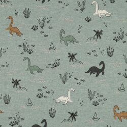 Baumwolljersey Melange Wasser Dinos - altmint meliert