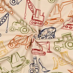 French Terry gezeichnete Baufahrzeuge - hellsand