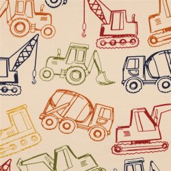 French Terry gezeichnete Baufahrzeuge - hellsand