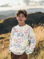 French Terry gezeichnete Baufahrzeuge - hellsand