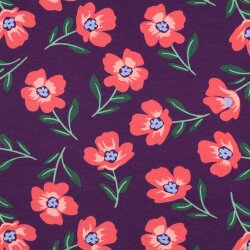 Ganzjahressweat Soft rotes Blümchen - lila