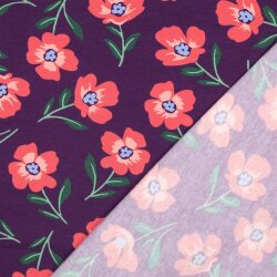 Ganzjahressweat Soft rotes Blümchen - lila