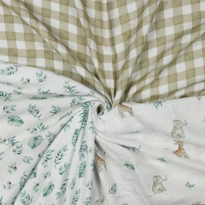 Musselin Organic Digital Safaripflanzen - weiss