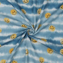 Musselin Digital Smileys - jeansblau