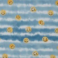 Musselin Digital Smileys - jeansblau