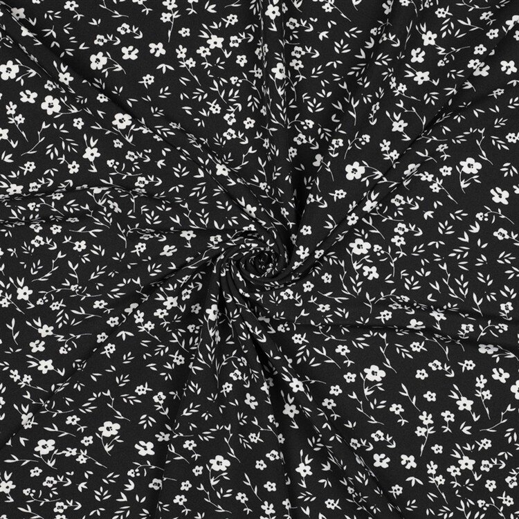 Polyesterjersey Blumen - schwarz