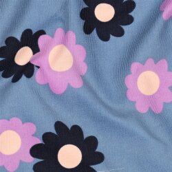 Feincord bunte Blumen - helljeansblau