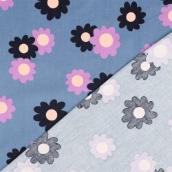 Feincord bunte Blumen - helljeansblau